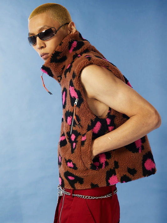 Punk Leopard Print Fur Vest