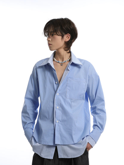 Double collar shirt (Blue / Pink)