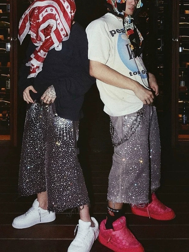 Rhinestone Cropped Denim Shorts