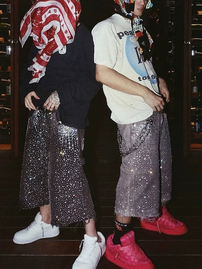 Rhinestone Cropped Denim Shorts