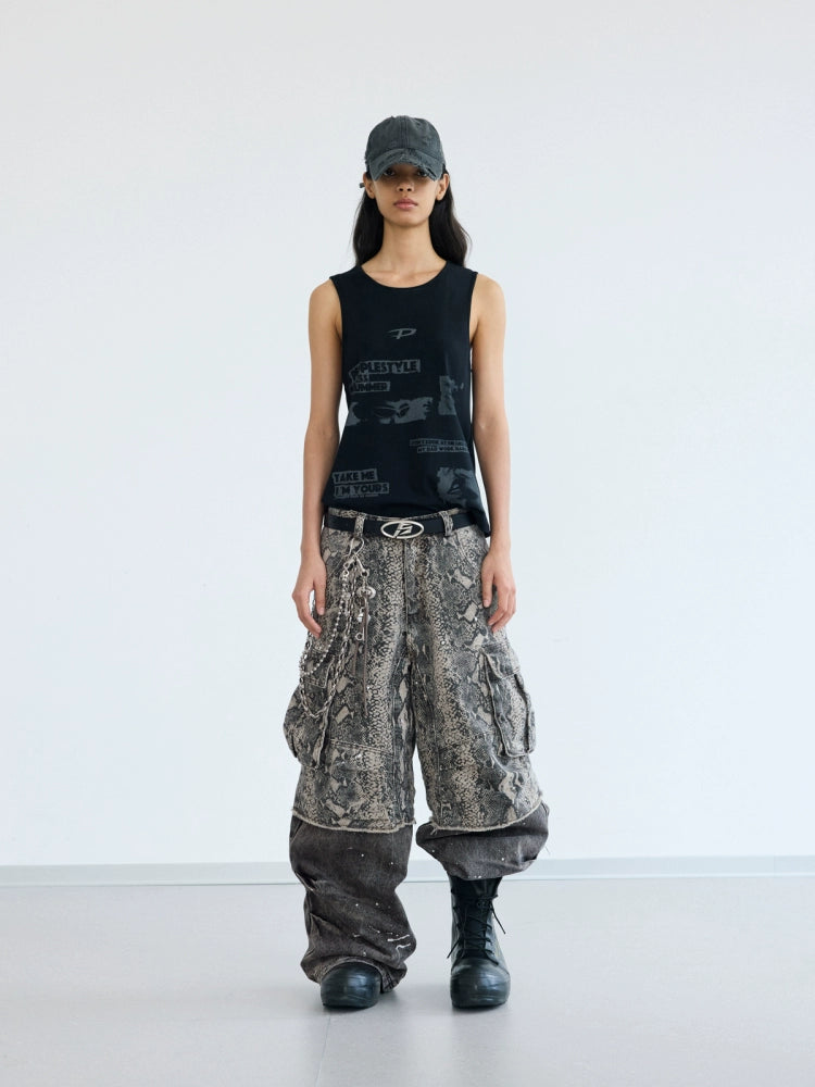 Splash Ink Wash Panelled Cargo Pants