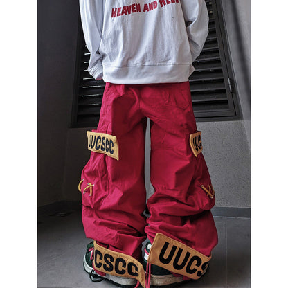 High street casual wide-leg brand loose cargo multi-pocket sweatpants