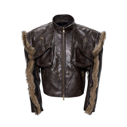 Vintage Cropped Faux Leather Jacket