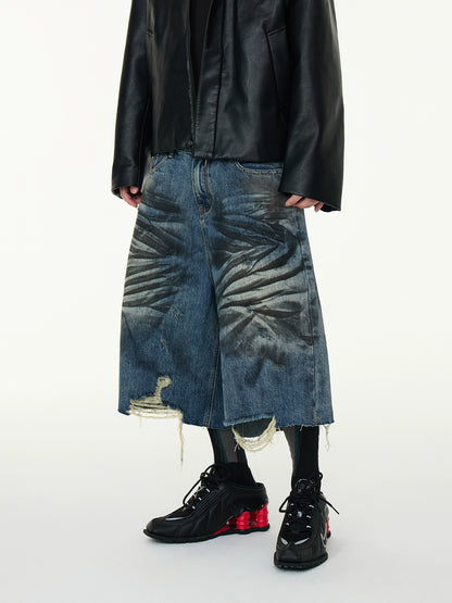 Washed Distressed Denim Shorts