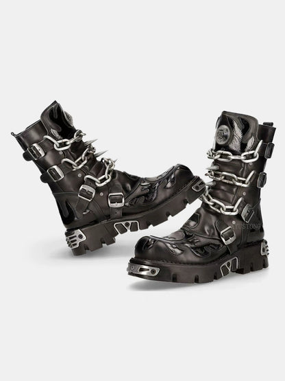 Metal Chain Punk Biker Boots (Black)