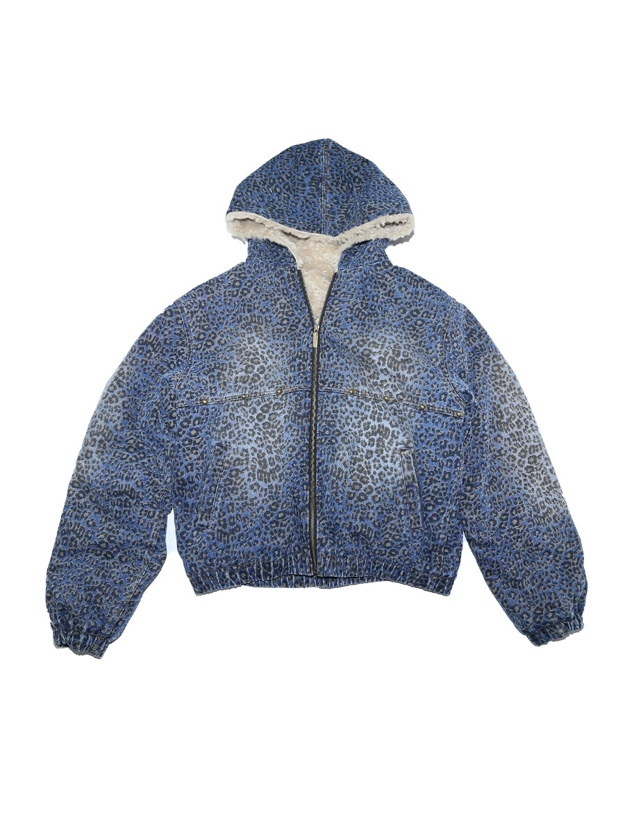 Blue Leopard Hooded Zip Jacket