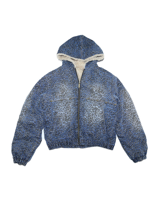 Blue Leopard Hooded Zip Jacket