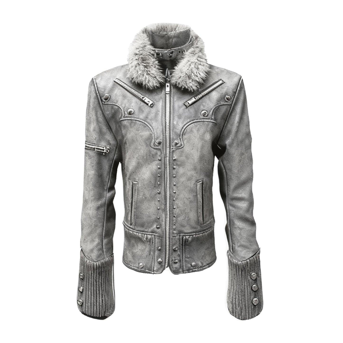 Pearl Washed Fur Collar PU Jacket