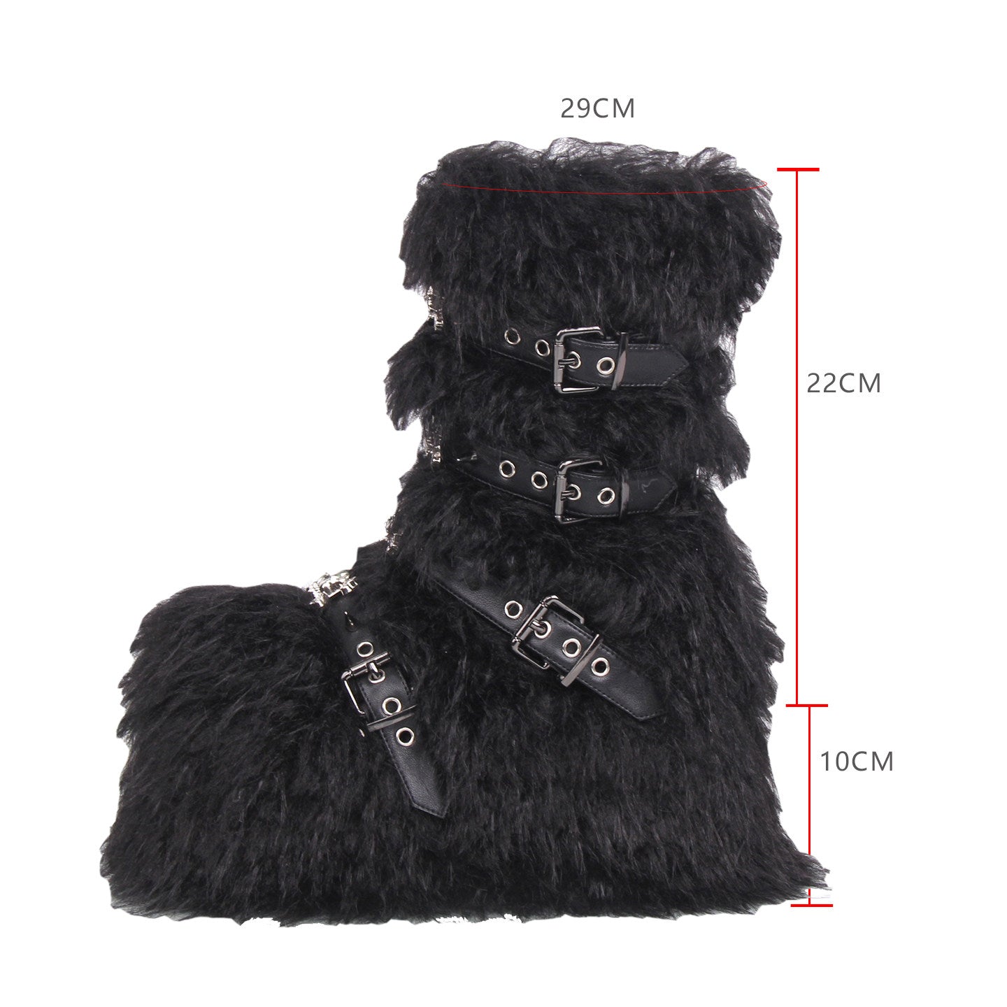 Long Fur Punk Platform Buckle Boots