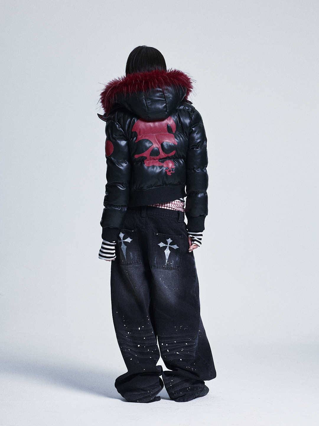 Detachable patchwork contrast soft PU fur collar cotton jacket