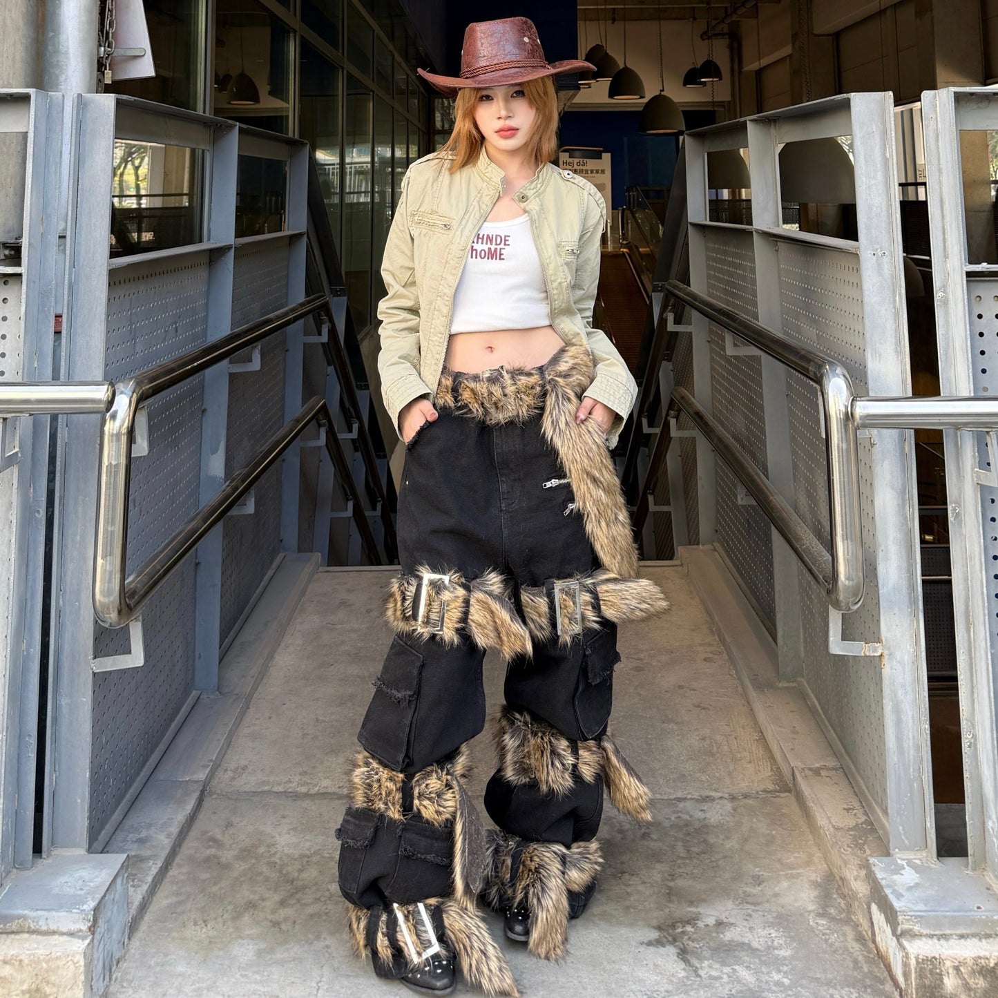 Detachable Strap Wide-leg Denim Pants