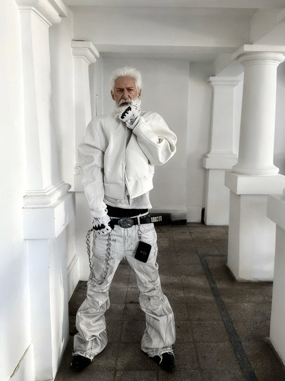 White Fur Collar Leather Jacket