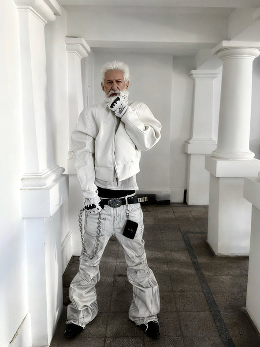 White Fur Collar Leather Jacket