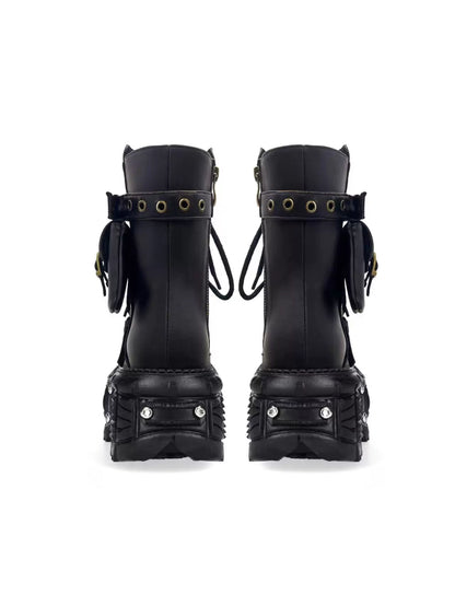 Brown Gothic Biker Boots Unisex