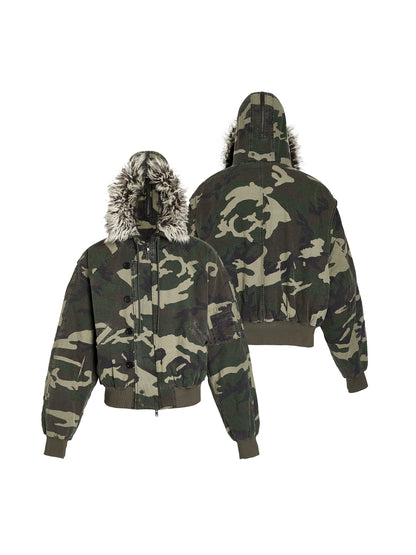 Army Green Camouflage Fur Jacket