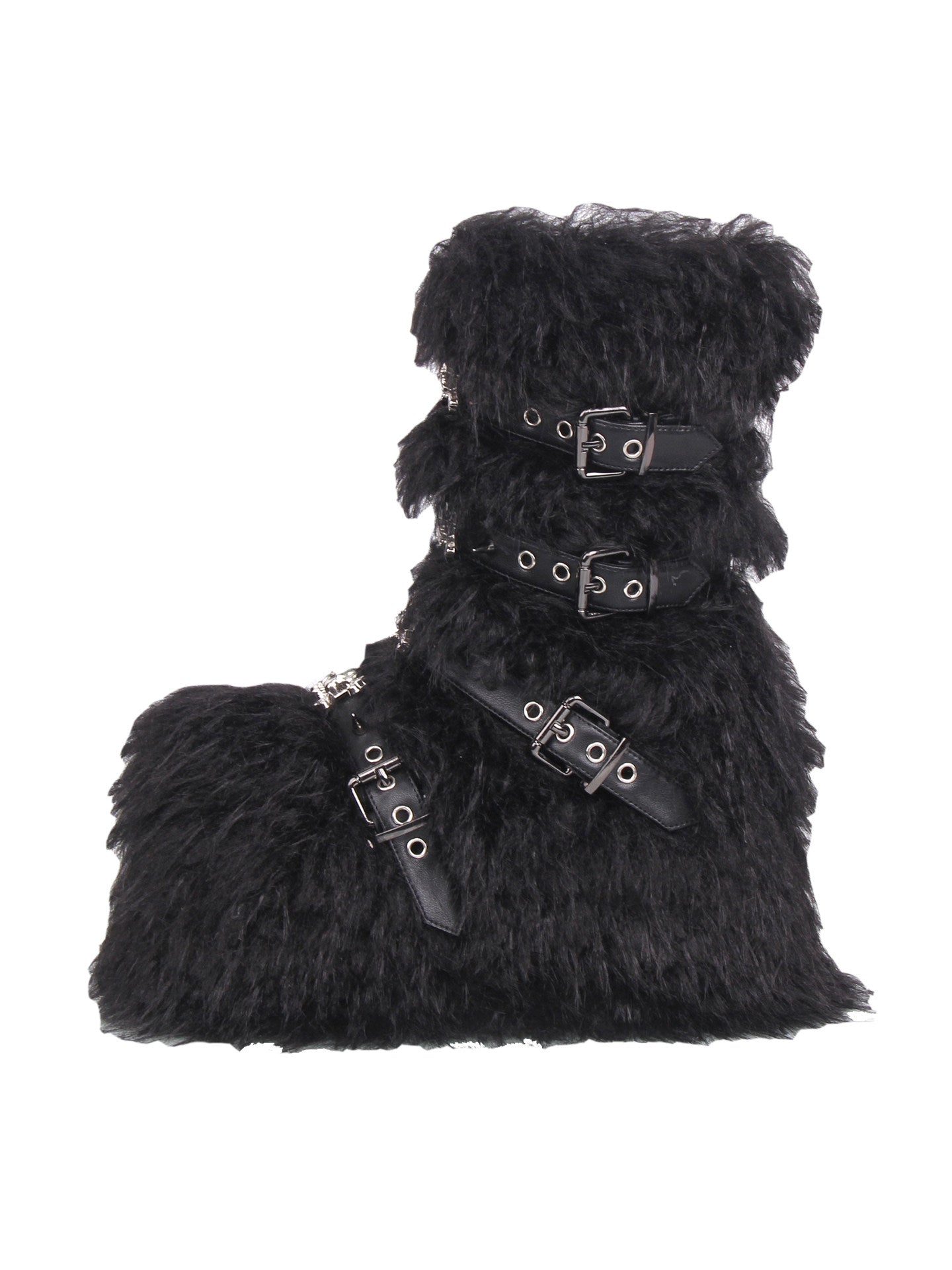 Long Fur Punk Platform Buckle Boots