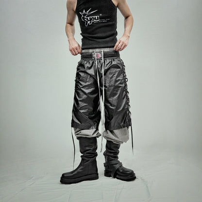 Boxing trousers glossy coated mesh cropped shorts