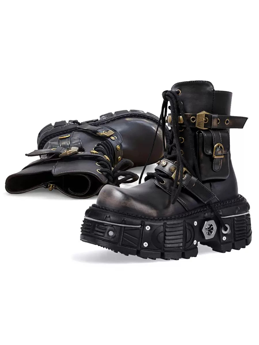 Brown Gothic Biker Boots Unisex