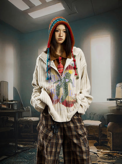 Vintage Casual Contrast Mid High Neck Zipper