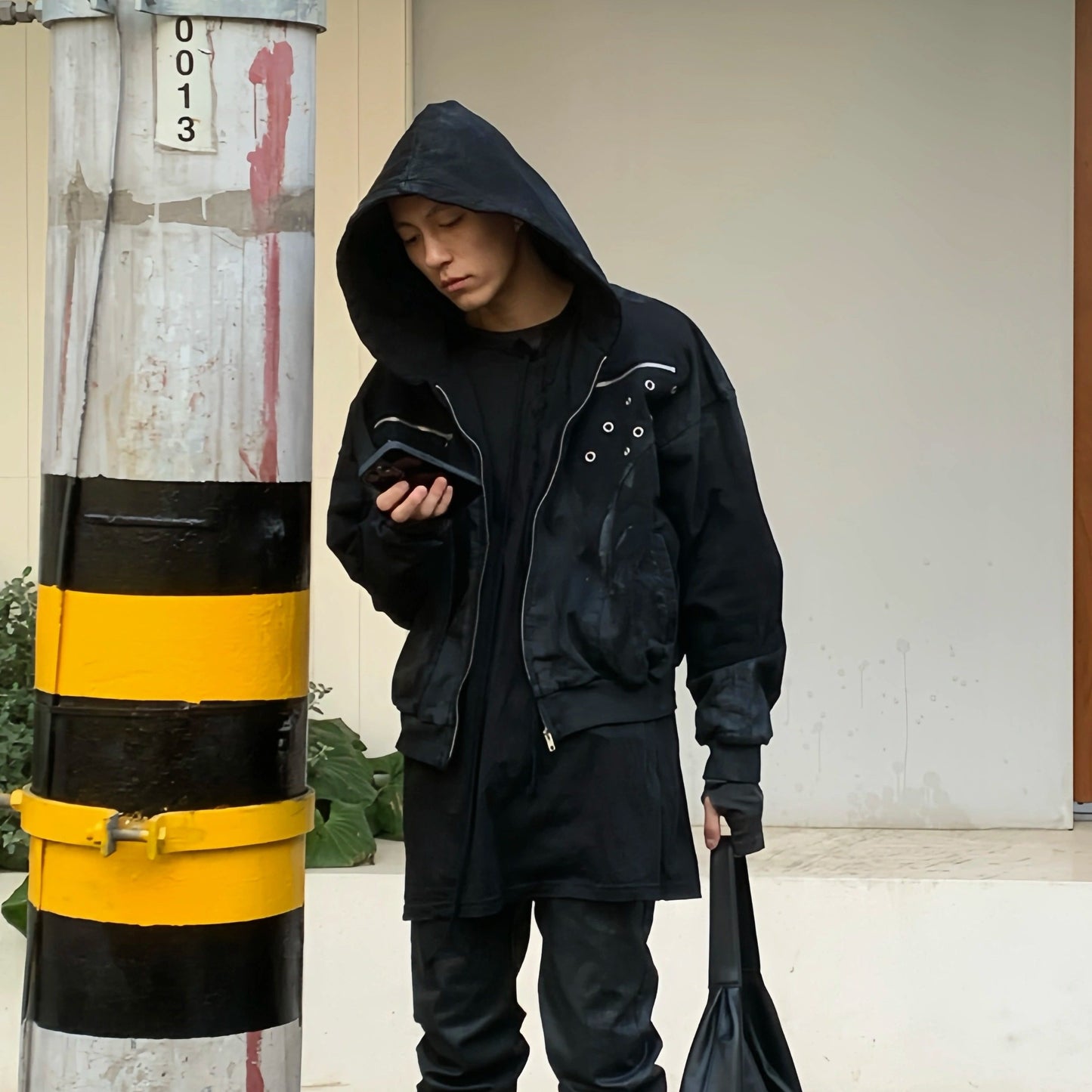 Brushed wax hooded zipper sweatshirt cardigan jacket