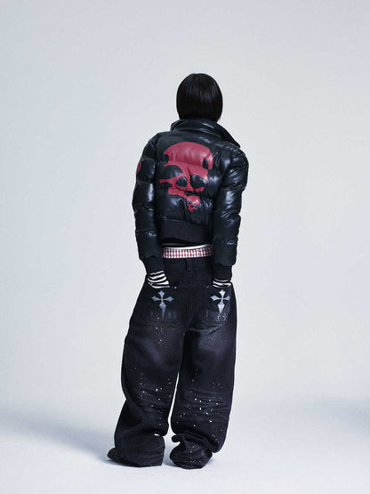 Detachable patchwork contrast soft PU fur collar cotton jacket