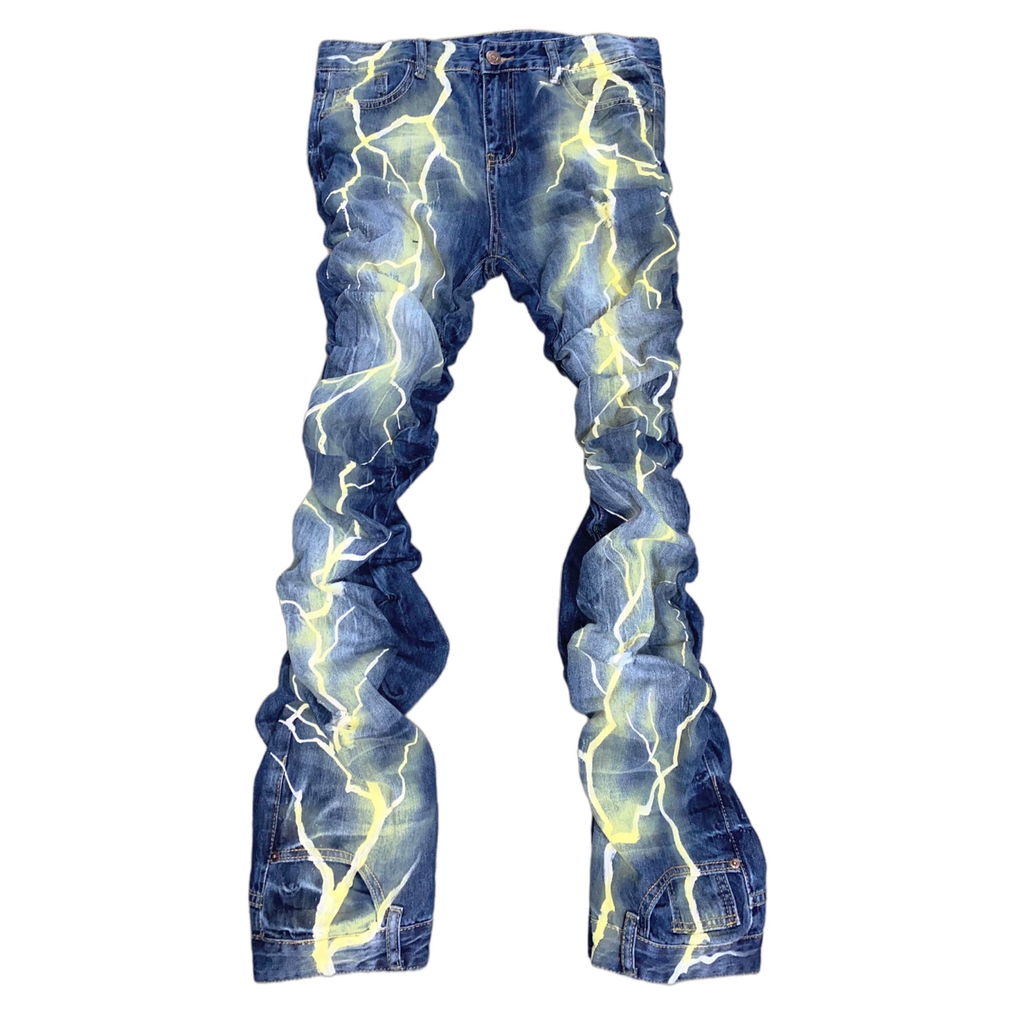 Thunderbolt Print Pleated Jeans