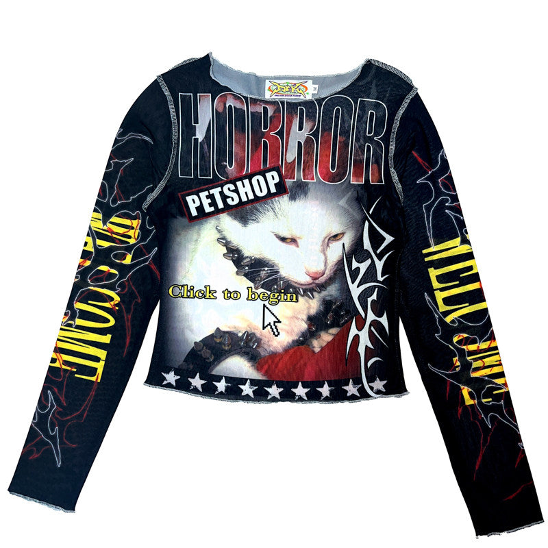 Y2K Print Long Sleeve Sweet Cool Girl Slimming