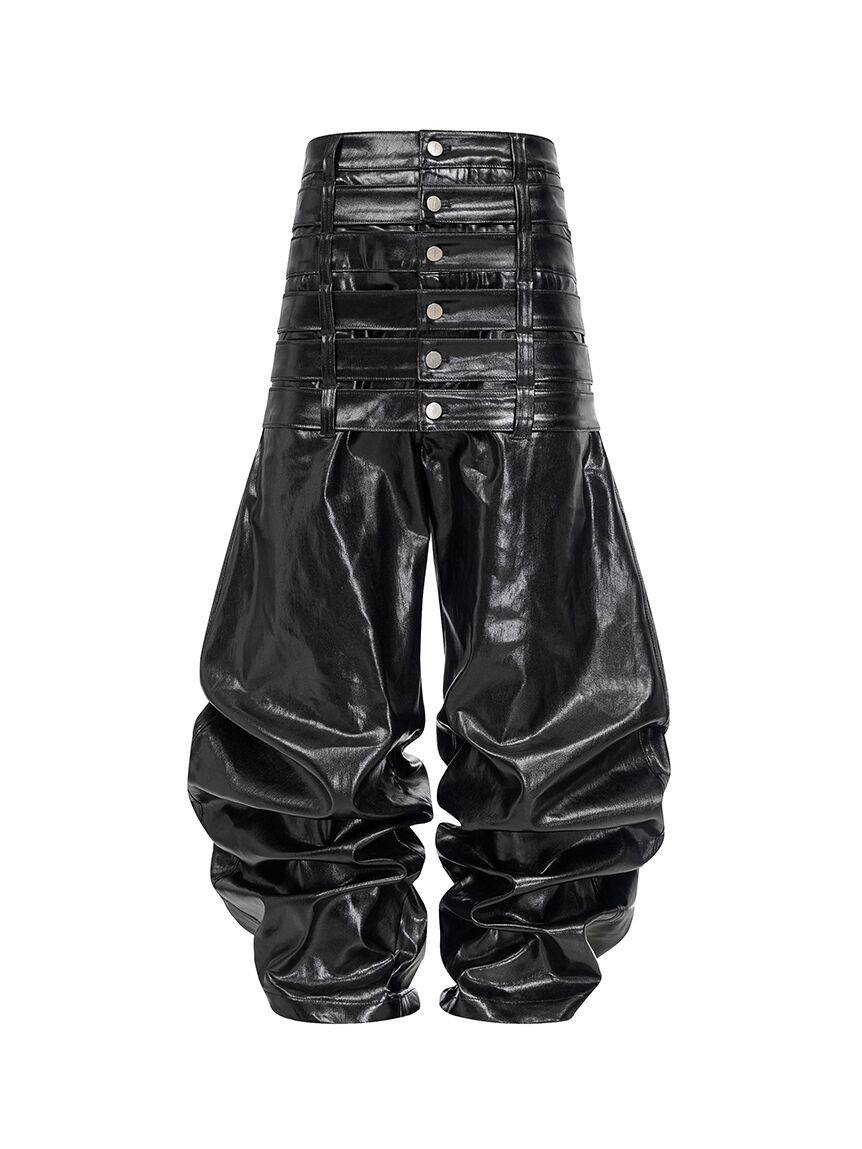 Multi Waist Waxed Black Pants