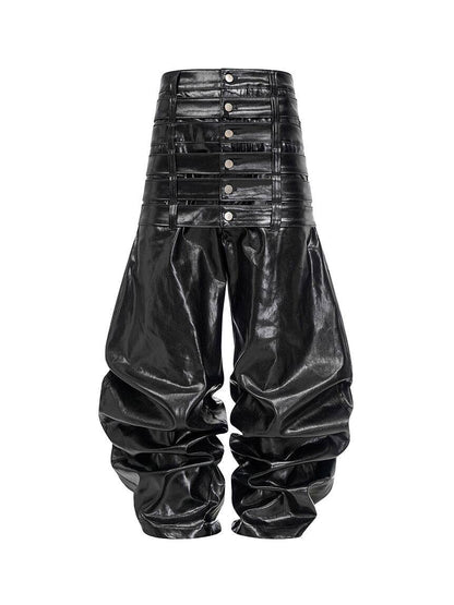 Multi Waist Waxed Black Pants