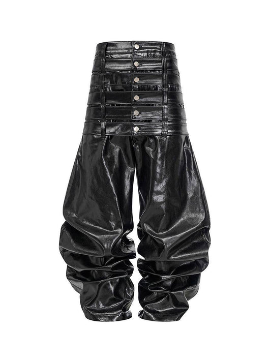 Multi Waist Waxed Black Pants