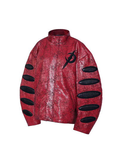 Red Black Cracked Leather Jacket