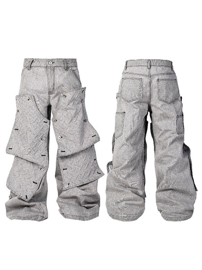Grey Deconstructed Knee Length Denim Pants