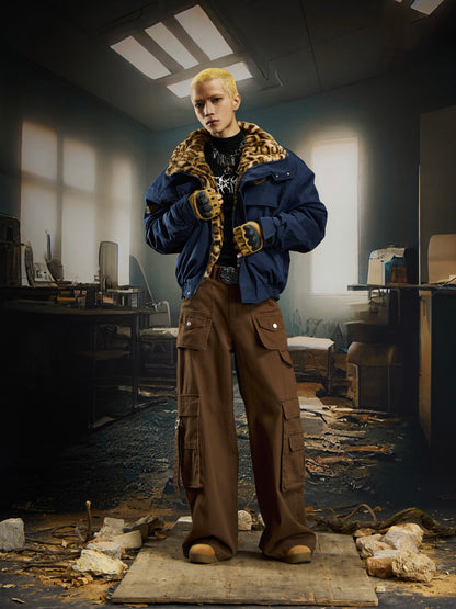 Leopard print American vintage street casual short jacket