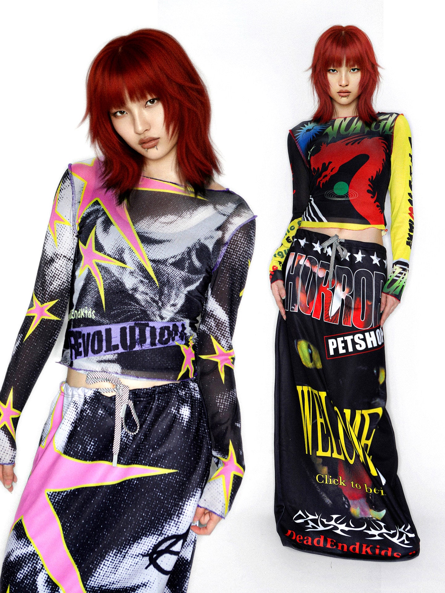 Y2K Print Long Sleeve Sweet Cool Girl Slimming