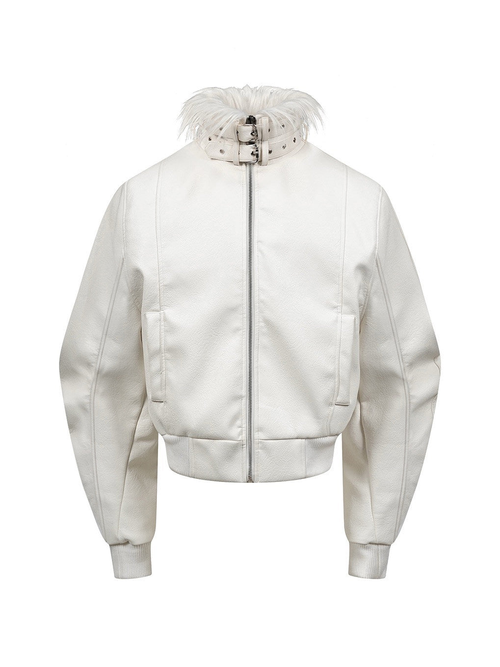 White Fur Collar Leather Jacket