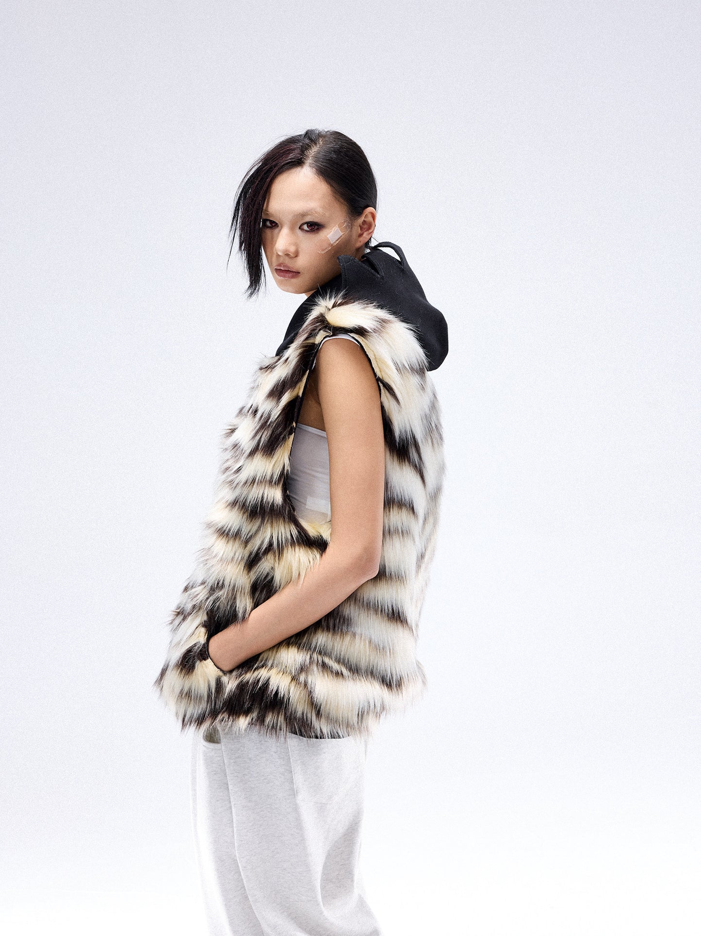 Tiger Stripe Spiked Crown Fur Vest