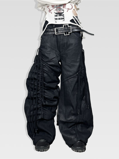 Dark Waxed Structure Wide Jeans