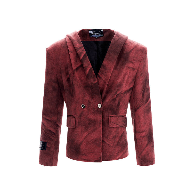 Red Hooded Suit Jacket Men's Autumn Spring Suit