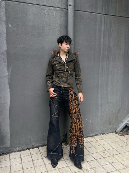 Y2K Fur Collar Hooded Denim Jacket