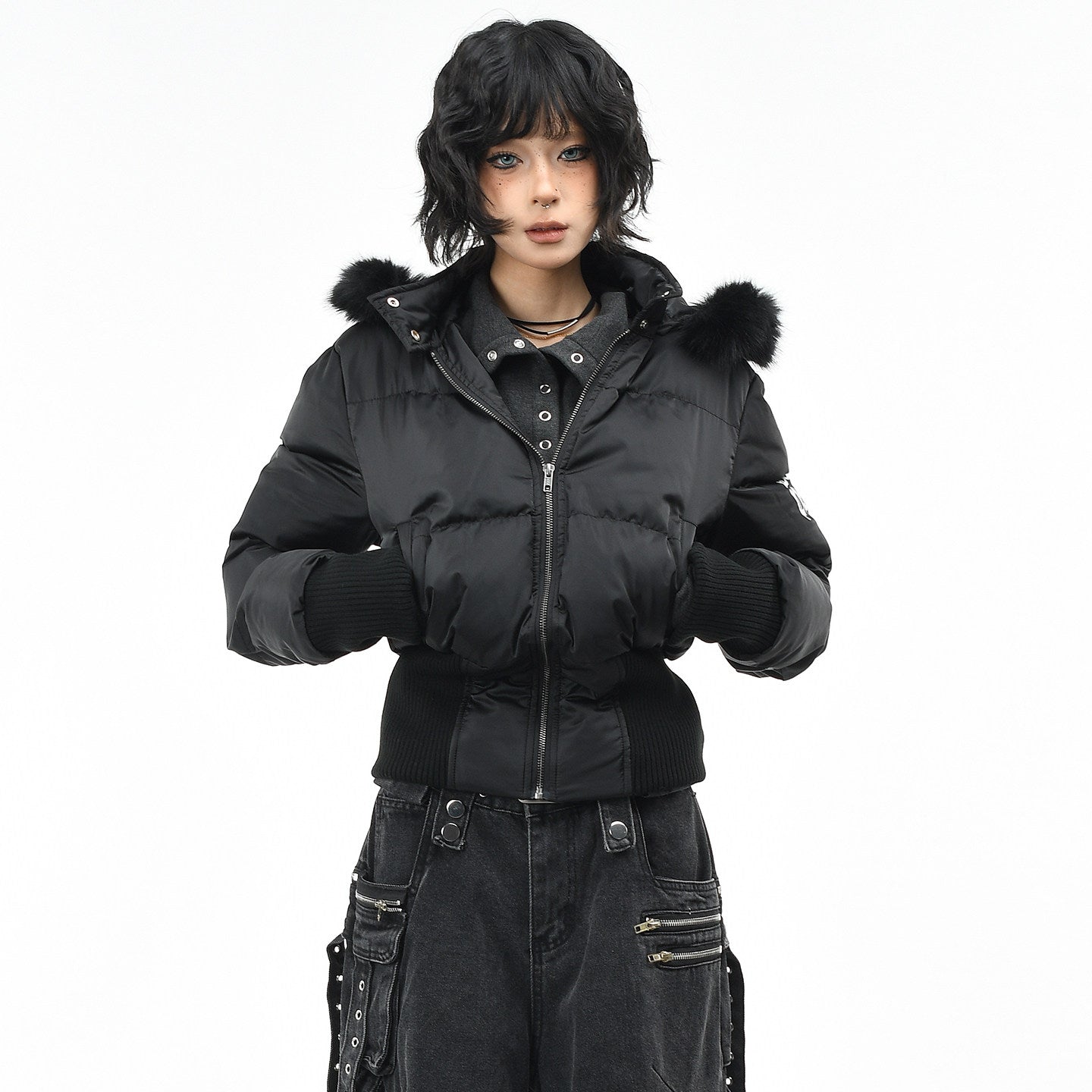 Fur collar detachable hooded cotton jacket