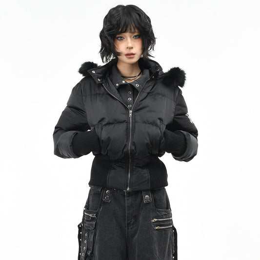 Fur collar detachable hooded cotton jacket