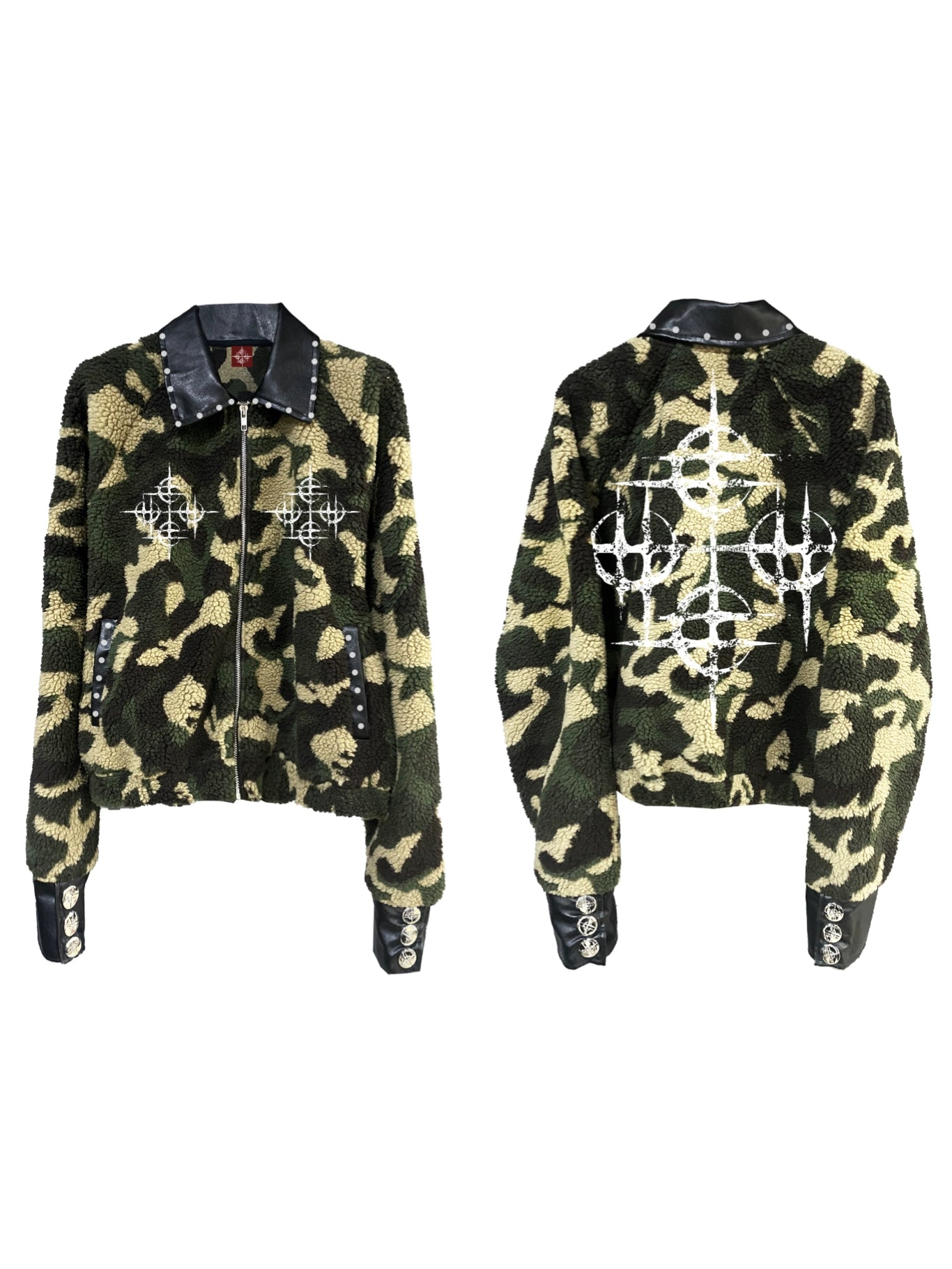 Camouflage Leather Studded Jacket