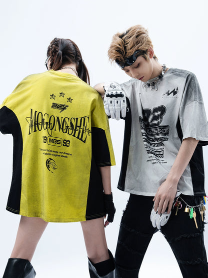 Spliced Dirty-Dye T-Shirt