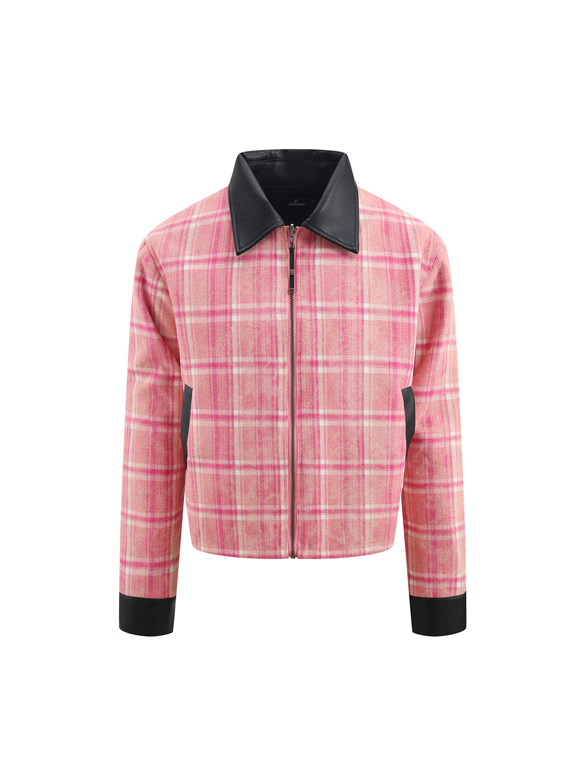 Ppink plaid reversible printed leather lapels cleanfit jacket