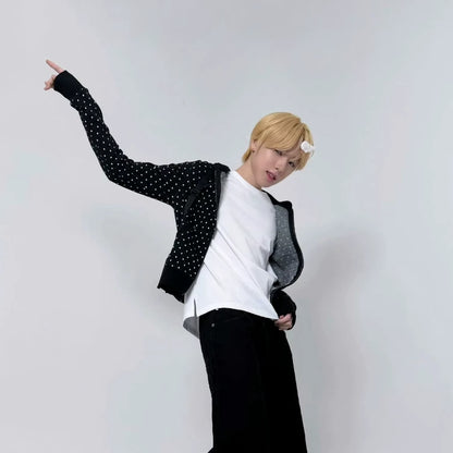 sakuya same style Korean genuine direct mail lecyto polka dot zipper y2k slim men's and women's hooded sweatshirt jacket