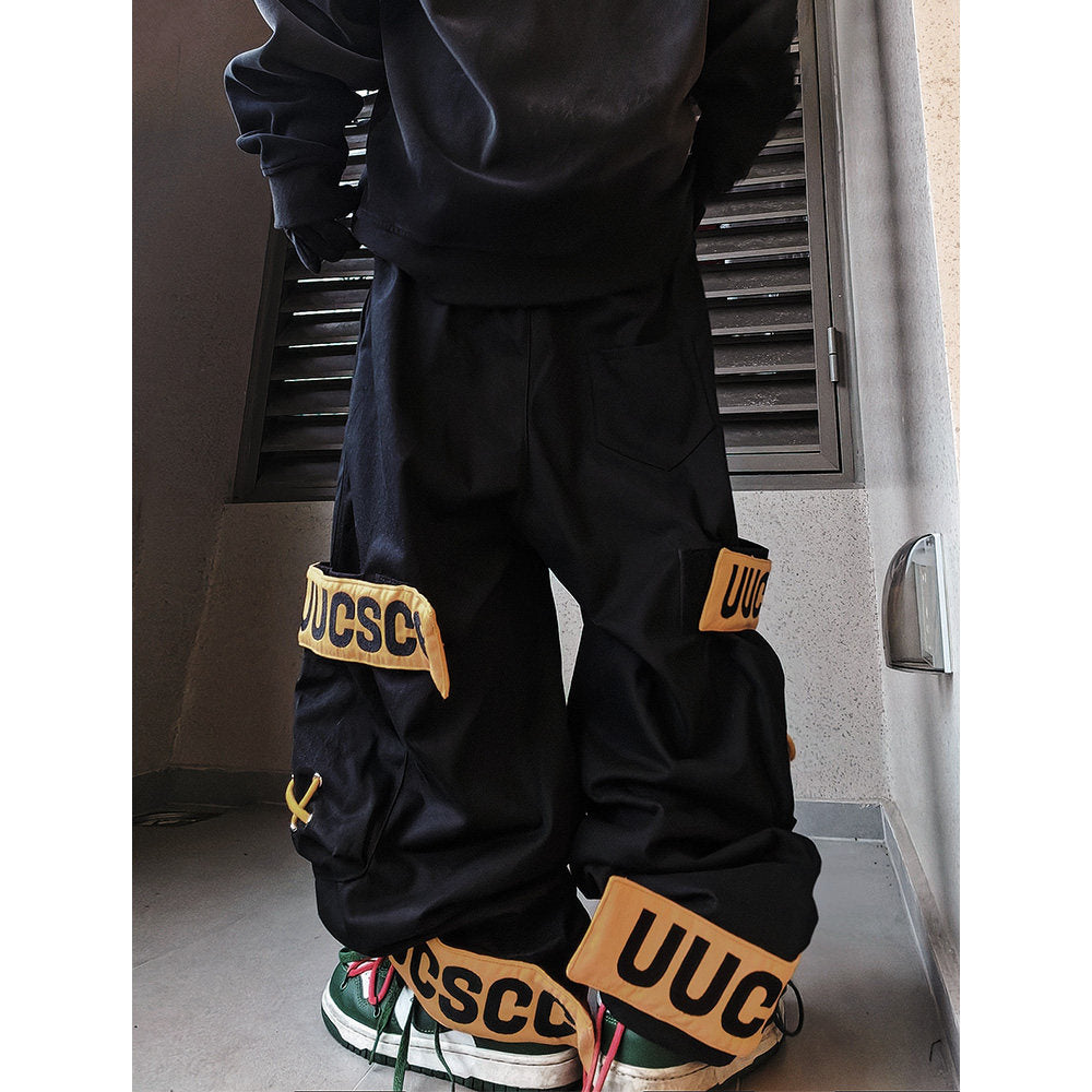 High street casual wide-leg brand loose cargo multi-pocket sweatpants