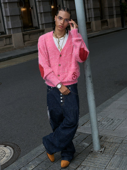 Tricolor Knit Cardigan yellow / brown / pink/