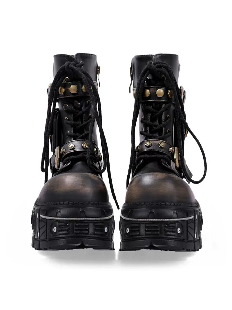 Brown Gothic Biker Boots Unisex