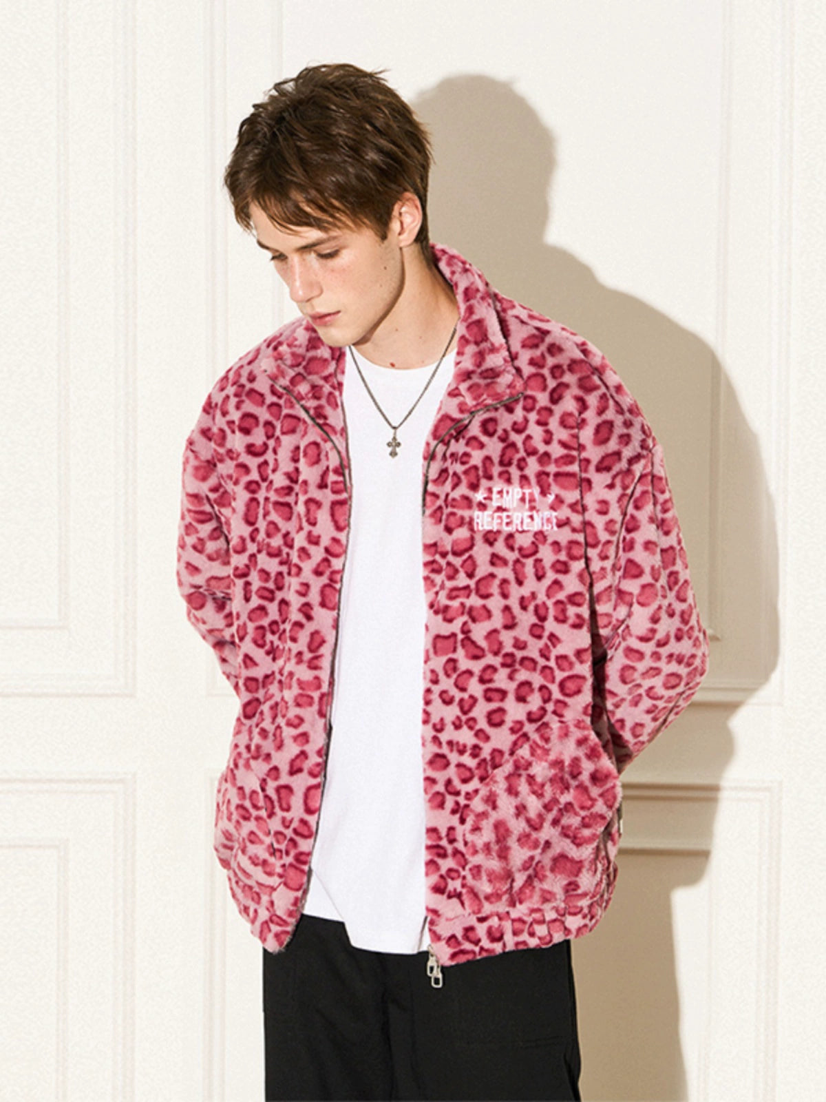 Pink Leopard Print Plush Jacket Unisex