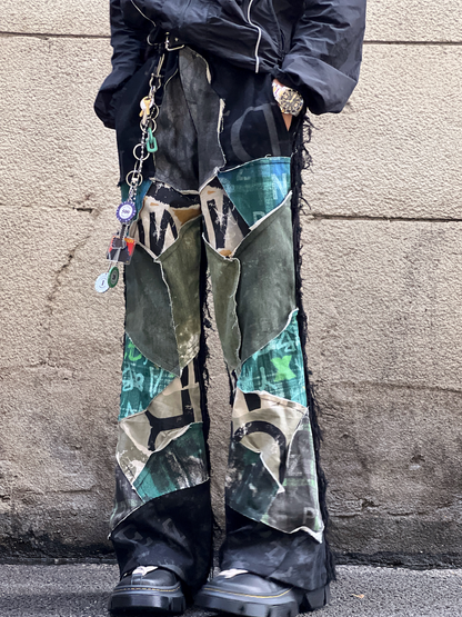 Green Bootcut Patch Jeans